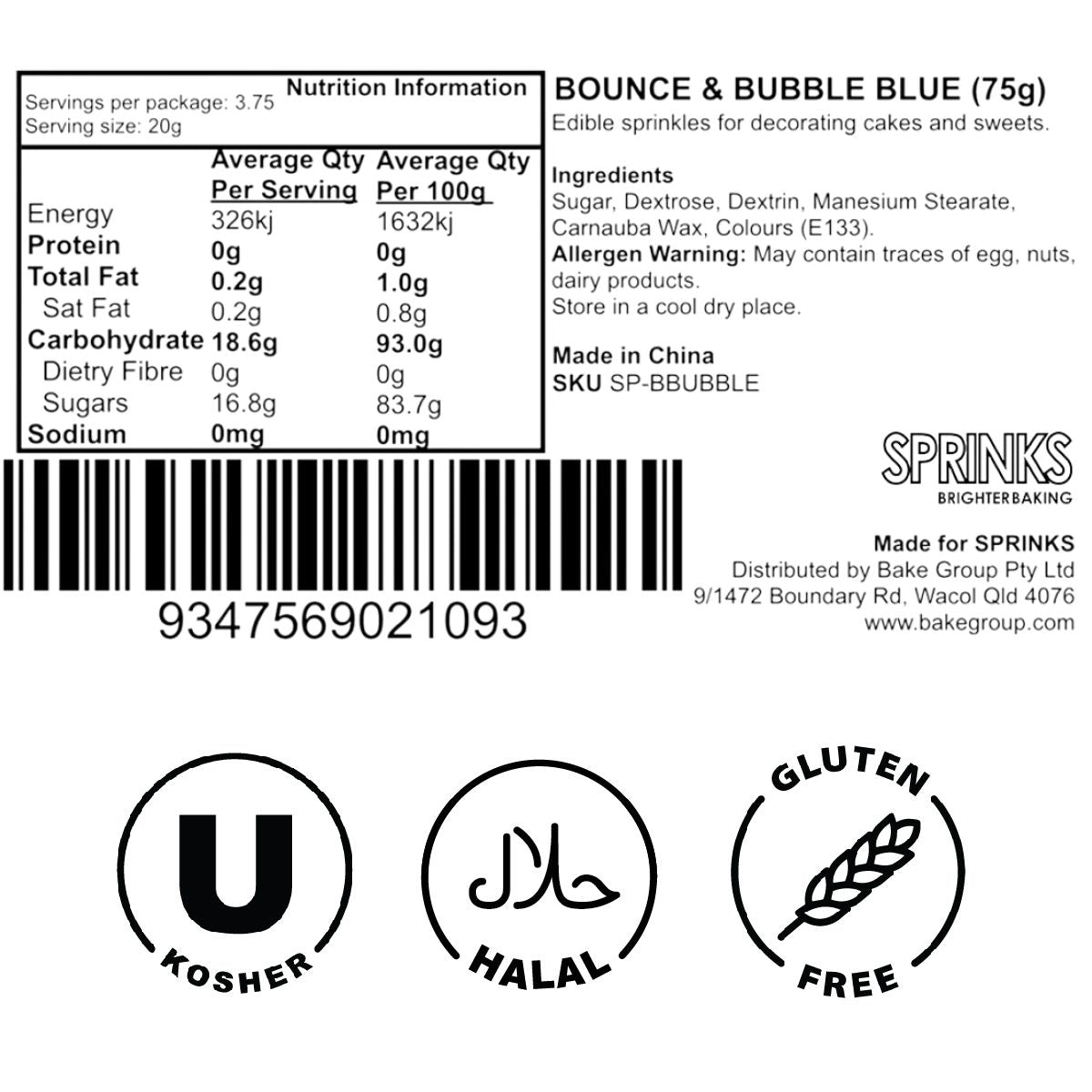 BUBBLE & BOUNCE BLUE (75g) Sprinkles - by Sprinks