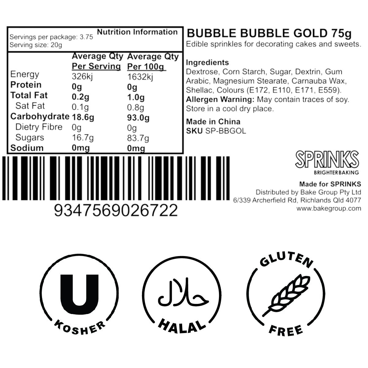 GOLD BUBBLE BUBBLE (75g) Sprinkles - by Sprinks