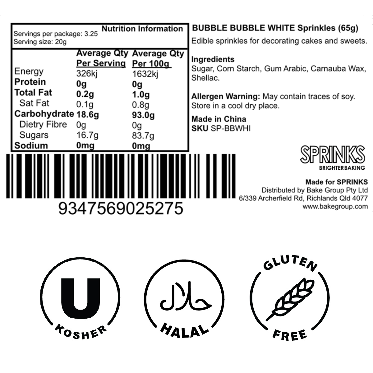 WHITE BUBBLE BUBBLE (65g) Sprinkles - by Sprinks