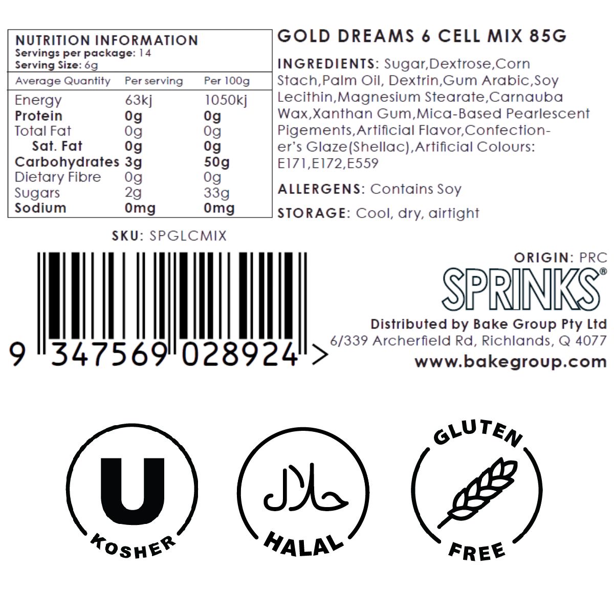 GOLD DREAMS 6 Cell Sprinkles (85g) - by Sprinks