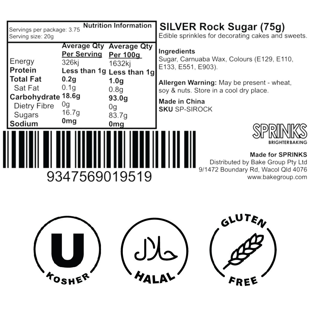 SILVER Large Rock Sugar Sprinkles (75g) - by Sprinks