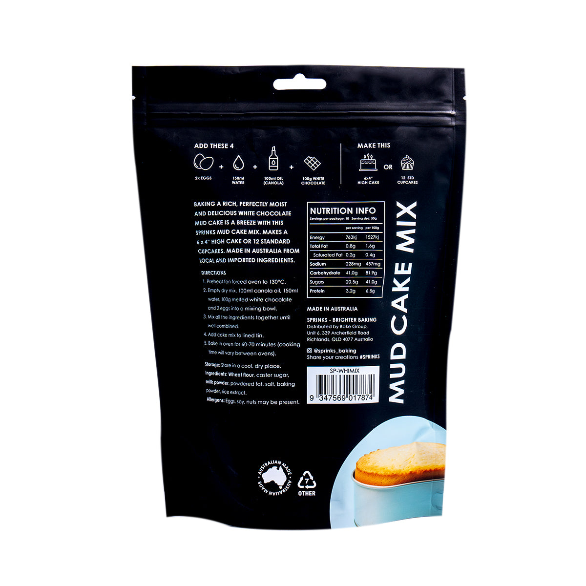 SPRINKS Baking Essentials - White Chocolate Mud Cake Mix (500g)**