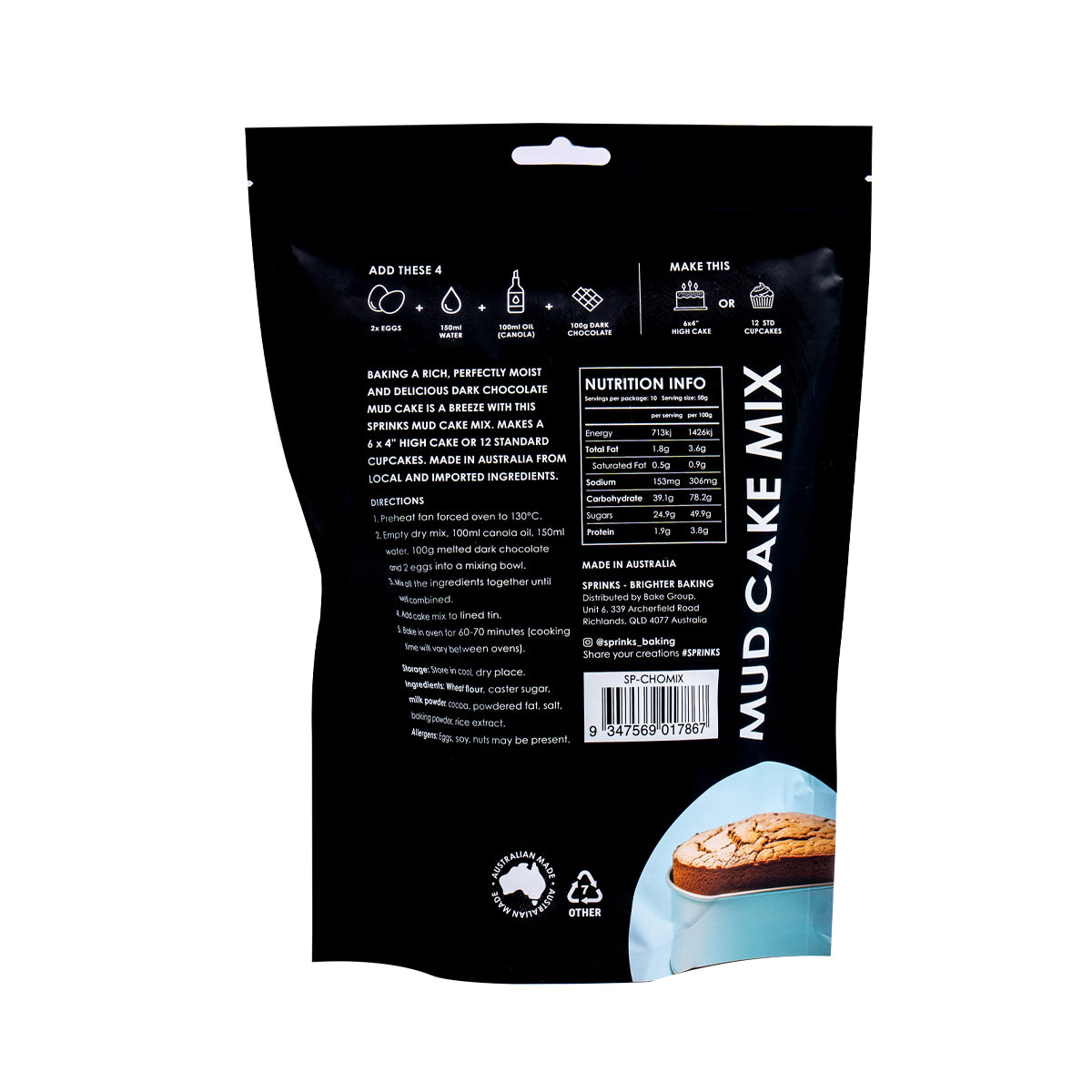 SPRINKS Baking Essentials - Chocolate Mud Cake Mix (500g)**