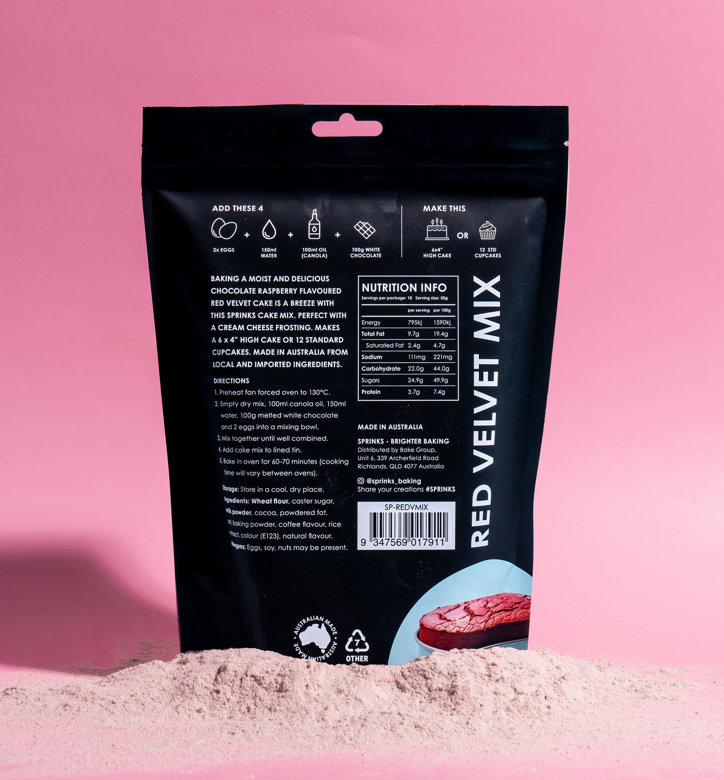 SPRINKS Baking Essentials - Red Velvet Cake Mix (500g)**