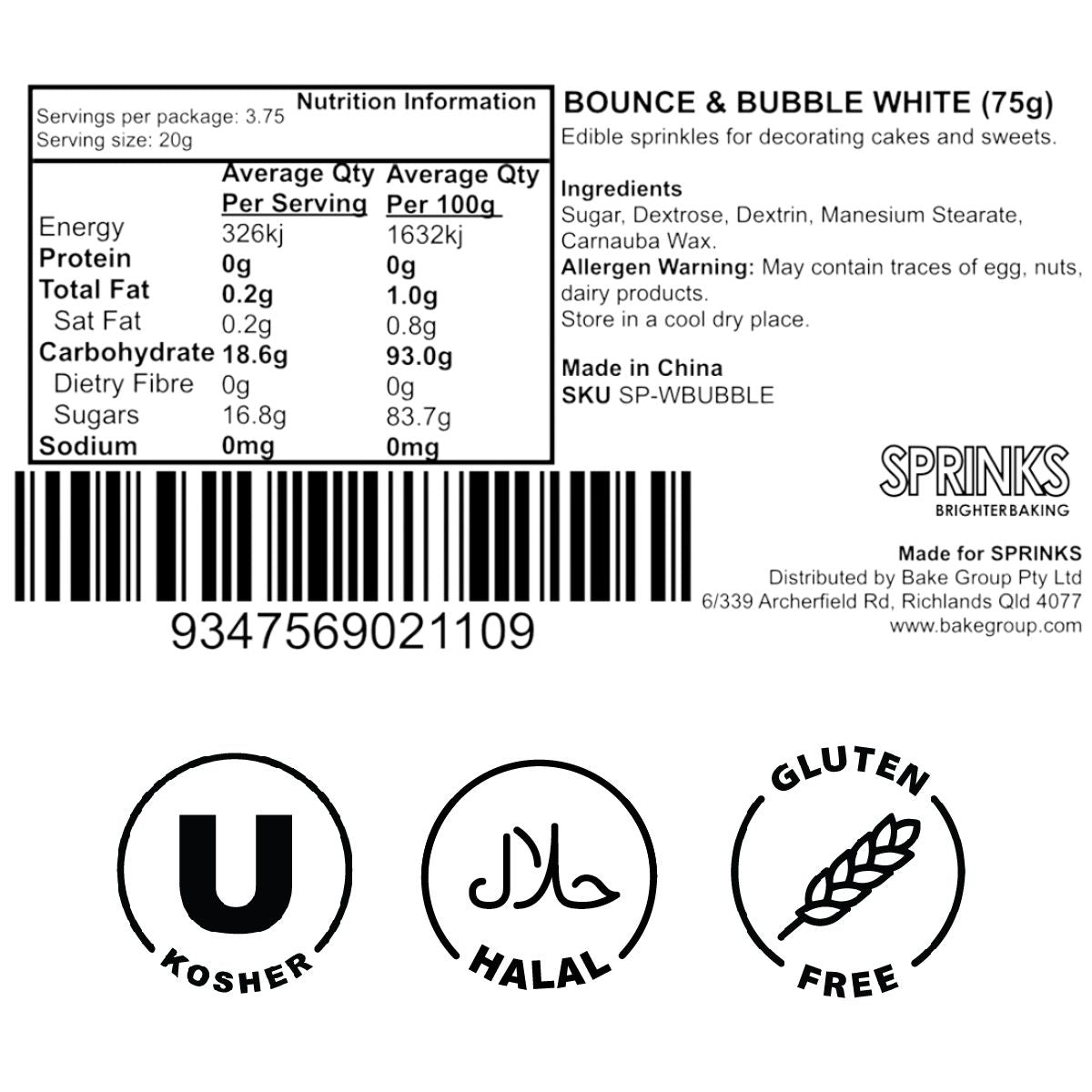 BUBBLE & BOUNCE WHITE (75g) Sprinkles - by Sprinks
