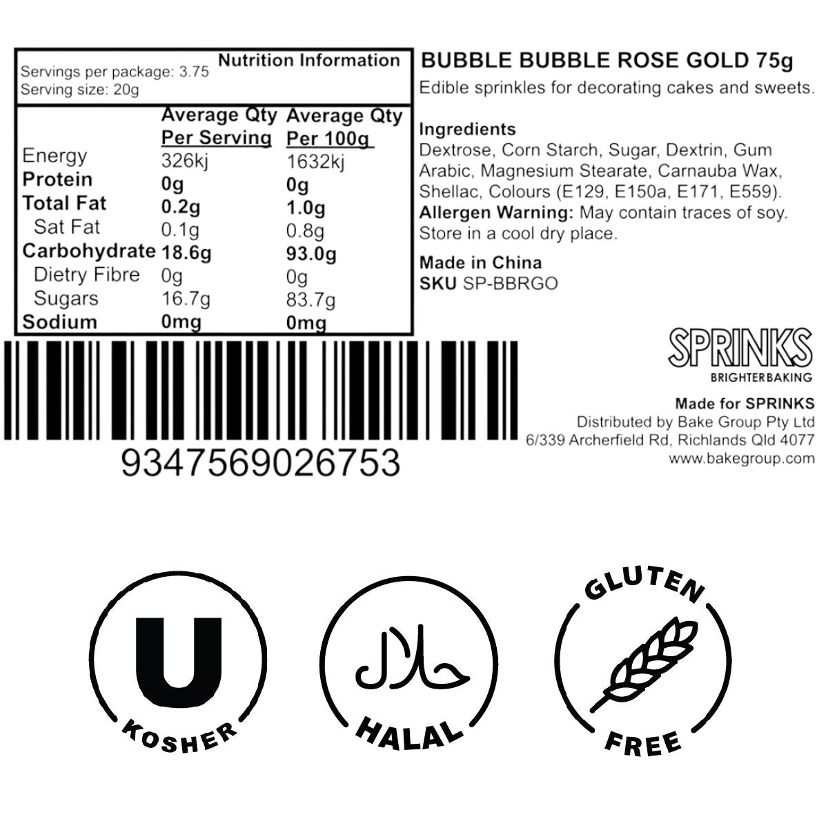 ROSE GOLD BUBBLE BUBBLE (75g) Sprinkles - by Sprinks