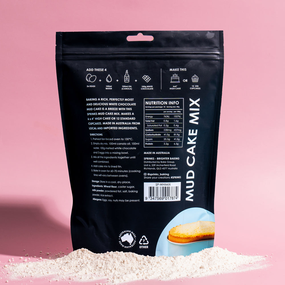 SPRINKS Baking Essentials - White Chocolate Mud Cake Mix (500g)**