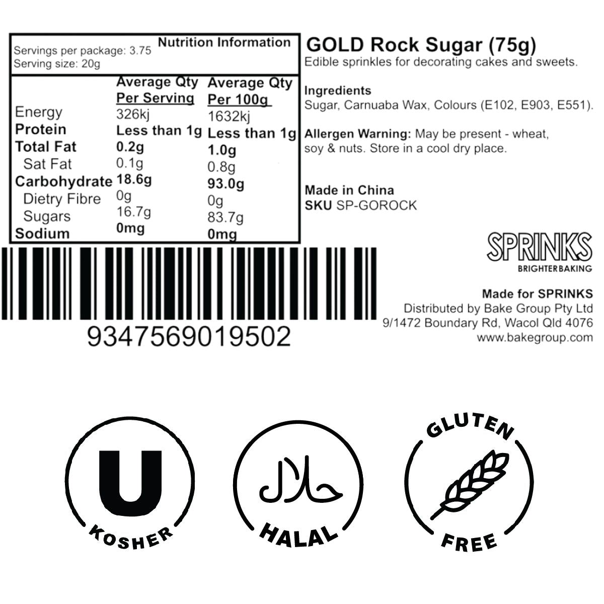 GOLD Large Rock Sugar Sprinkles (75g) - by Sprinks
