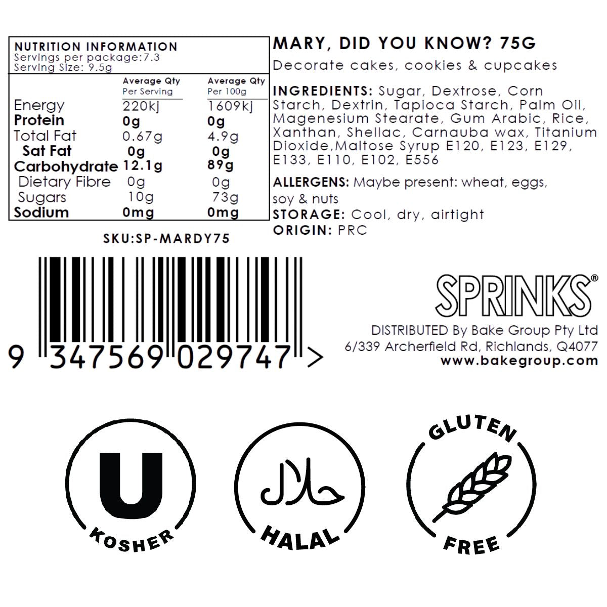 MARY DID YOU KNOW? Sprinkles (75g) - by Sprinks