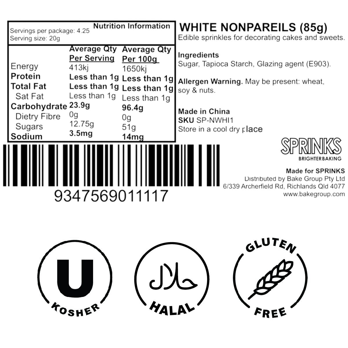 Nonpareils WHITE (75g) - by Sprinks